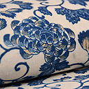 白地に藍の唐草文様和更紗名古屋帯　質感・風合