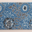 藍地丸に唐草文様和更紗名古屋帯　前柄