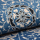 藍地丸に唐草文様和更紗名古屋帯　質感・風合