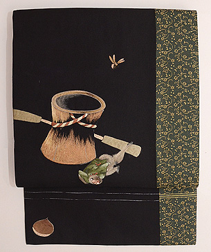 猿かに合戦文様繋ぎ名古屋帯