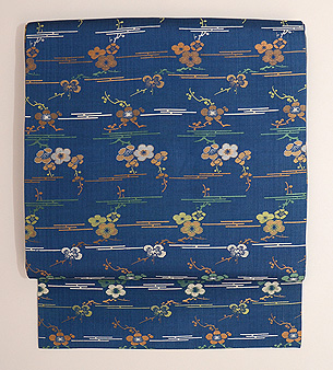 霞に枝梅文様織り名古屋帯