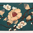 梅に椿の刺繍名古屋帯　前柄