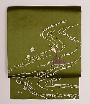 流れに川鵜の名古屋帯