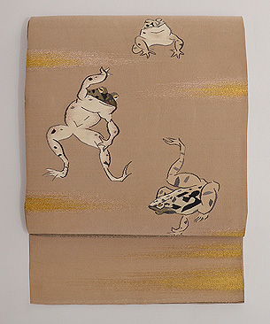 カエルのお相撲図綴れの単衣帯