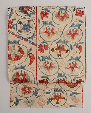 ウズベク スザニ花唐草文様名古屋帯