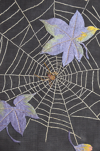 黒地蜘蛛の巣文様絽の名古屋帯 - アンティーク着物の灯屋2
