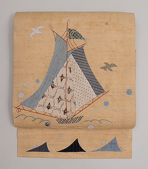 ヨットのコラージュ麻の名古屋帯