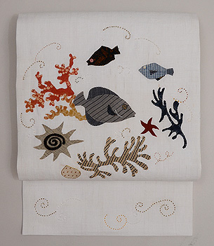 海のオマージュ麻の名古屋帯