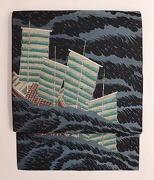 帆船文様名古屋帯