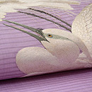 紫地白鷺の刺繍絽の名古屋帯　質感・風合