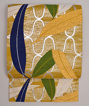 網手に笹文様紗の丸帯