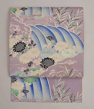 藤色流水に秋草の名古屋帯