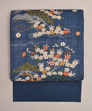 江戸帷子解き藍染名古屋帯