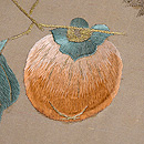 柿枝に雀、ボーダーの名古屋帯　質感・風合