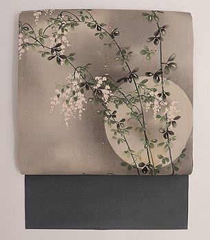 満月に萩文様名古屋帯