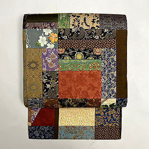 織り布100継ぎの開き名古屋帯　