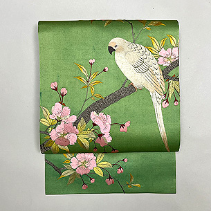 桜の枝にオウム刺繍名古屋帯