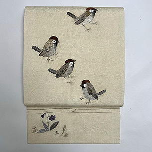 春を呼ぶ雀たち刺繍名古屋帯
