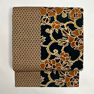 牡丹柄の和更紗継ぎ名古屋帯