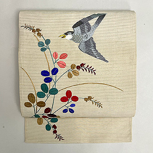萩にホトトギス刺繍絽の名古屋帯