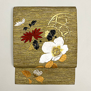 蛇籠に菊桜の刺繍名古屋帯