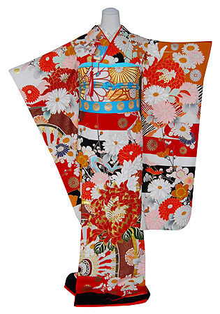 可憐花車文様引き振袖