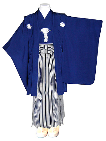 群青地紋付に千筋袴