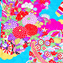 鈴に扇面花くす玉文綸子祝い着